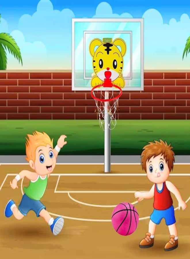 JAPSI Kids Basketball Set with Tiger Hoop, Pink Ball and Wall-Mountable Net, Indoor Sports Toy for Children - Image 2